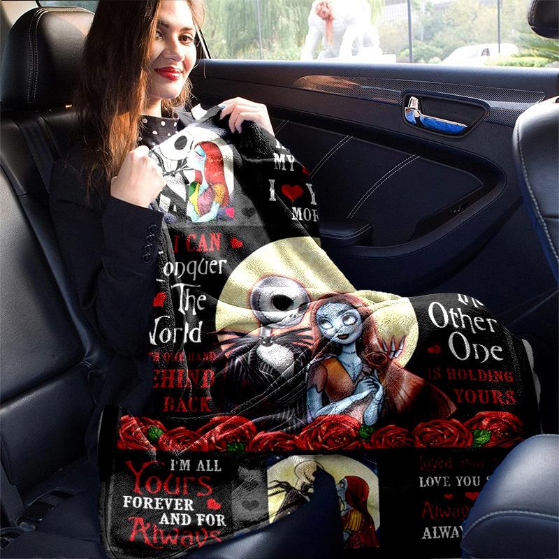 1pc. Nightmare Before Christmas Jack & Sally Romantic Quotes Blanket, Perfect for Home Decor, Gift Idea, Seasonal Use, Cozy Throw Blanket, Cute Cartoo