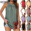 Women's Fashion Casual Solid Color Print Sleeveless O Neck Blouses & Shirts