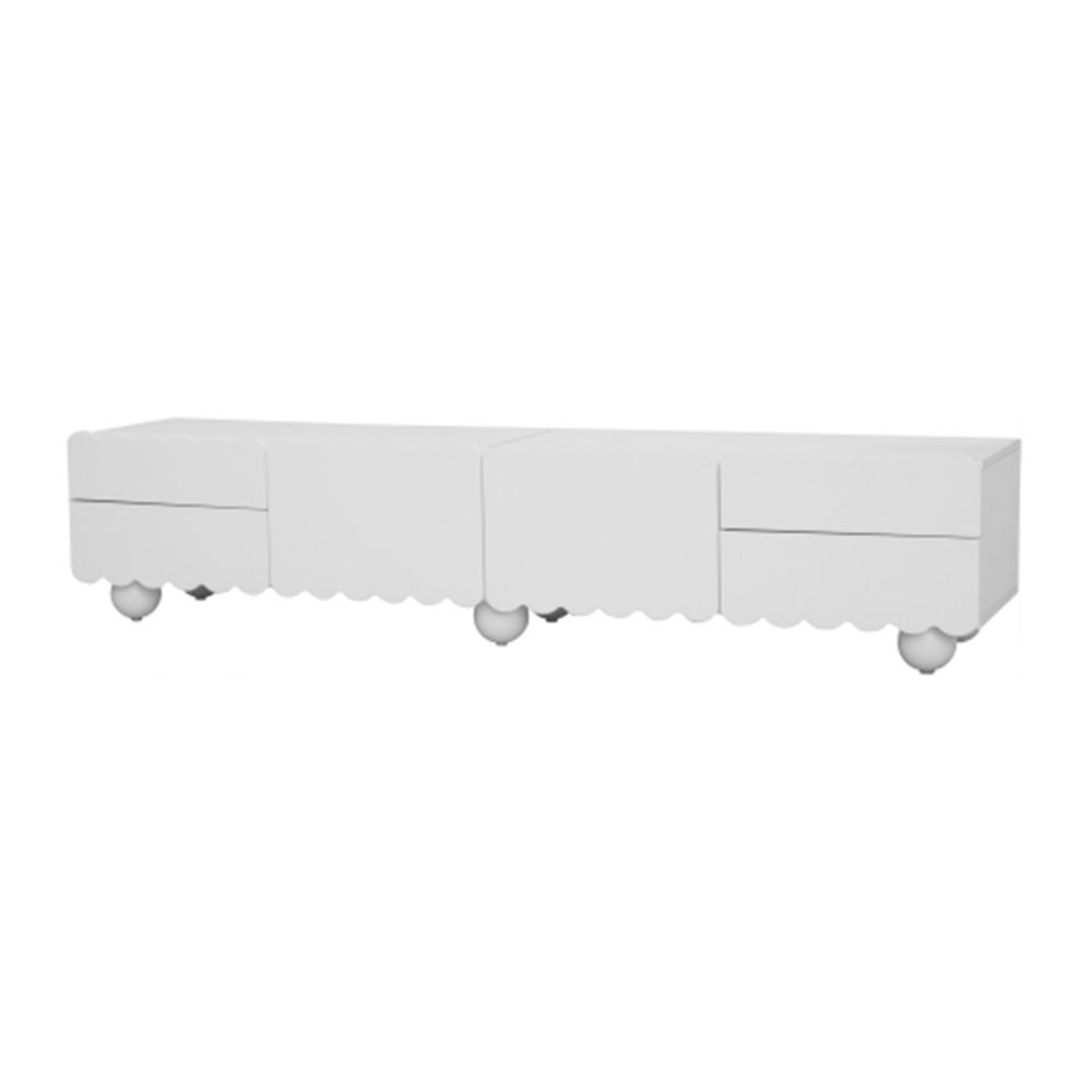 Modern white TV cabinet, TV stand, low TV stand. Unique design. 175 x 38 x 37 cm (L x W x H)