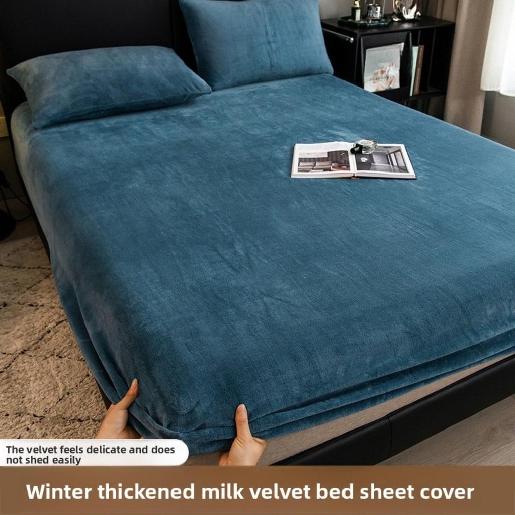 Winter Milk Velvet and Velvet Bed Sheet Single Mattress Cover Coral Velvet Thickened Bed Cover Single Full Package Bed Sheet Protective Cover