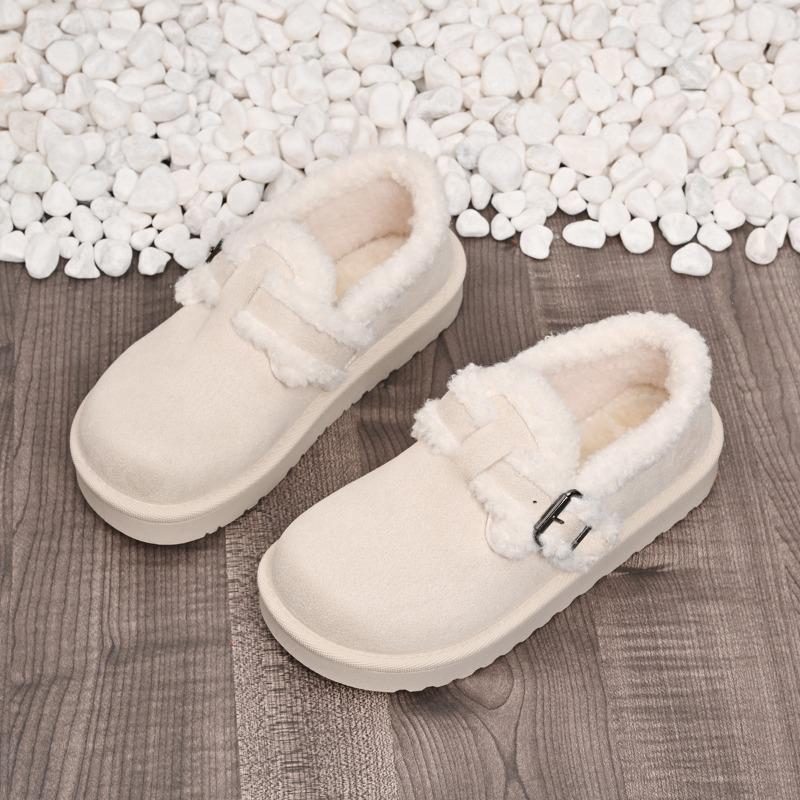 

Fashion Metal Buckle Round Toe Deep Mouth Suede Wool Platform Anti-Slip Wear-Resistant Flat Snow Boots 41 бежевый