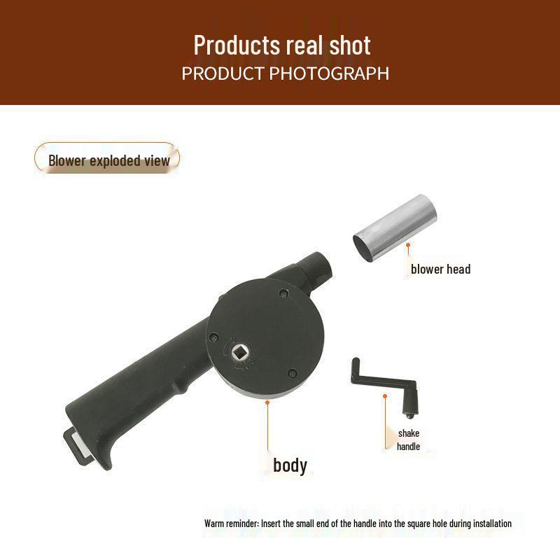Portable Hand-Crank Charcoal Fire Starter and Blower for Camping and Barbecues