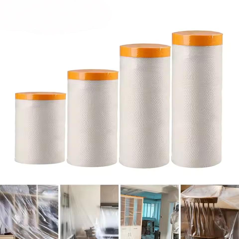 

1roll Taped Masking Film Plastic Painting Drop Cloth Furniture Floors Appliance Protection Waterproof Anti-Dust Pre-Taped Cover 1.1x20m