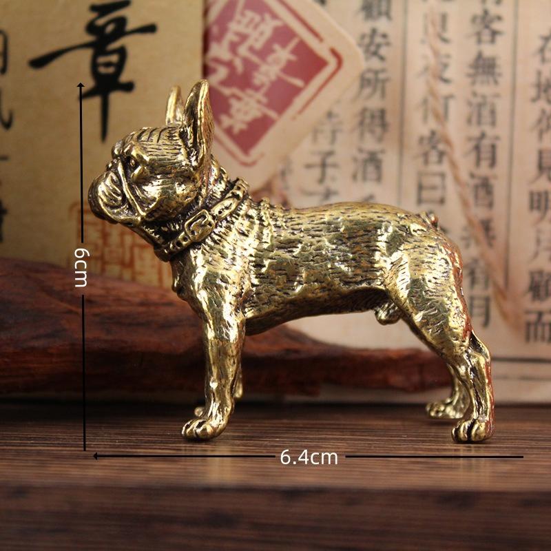 Mini Vintage Brass Bulldog Statue Metal Hunting Dog Figurine Home Office Desktop Decoration Lucky Copper Dog Small Ornament