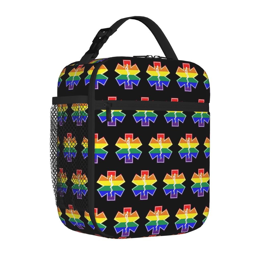 Insulated Lunch Tote Bag Rainbow Flag Star Of Life EMT Unique Paramedic Medical Cooler Thermal Lunch Container Portable School