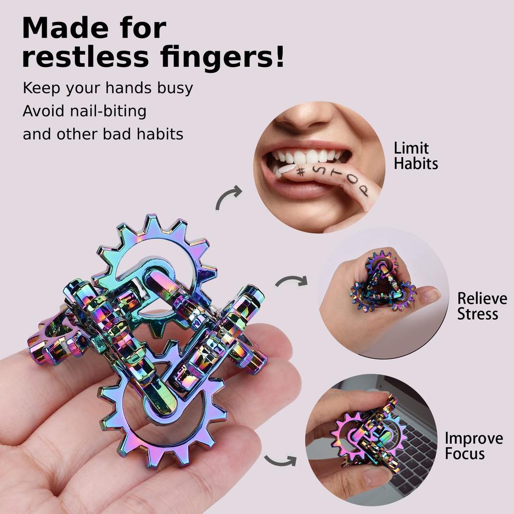 MAKWEN Infinity Gear Fidget Toy Flippy Metal Fidget Finger Toy Stress Anxiety Adult EDC Fidget Cool and Enchanting - Never-Ending - Relief, Relief, -