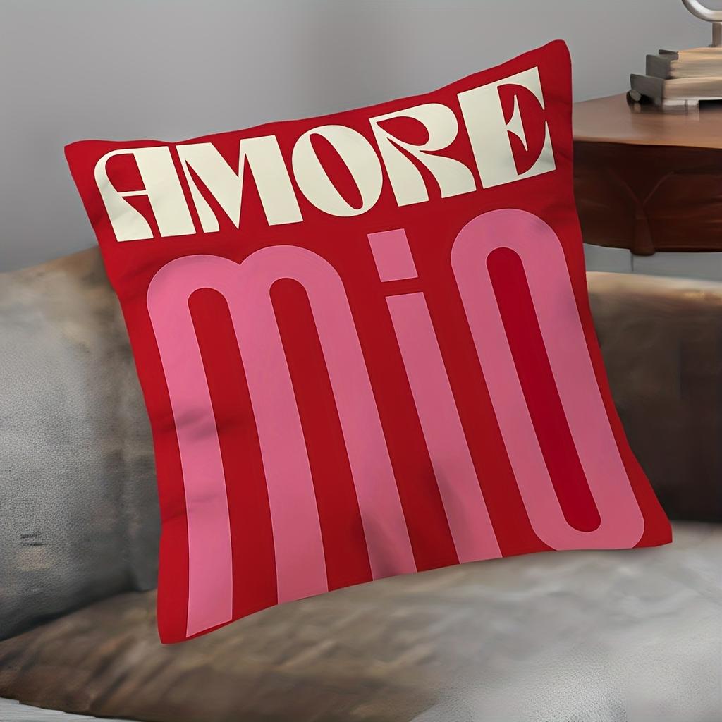 1Pc Amore Mio Text Throw Pillow Cover, 2D Double-Sided Print Soft Polyester Cushion Case For Home Sofa Bedroom Car Decor