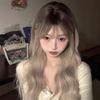 Women's Long Curly Gradient Wig with Bangs - Gray Brown Fluffy Waves