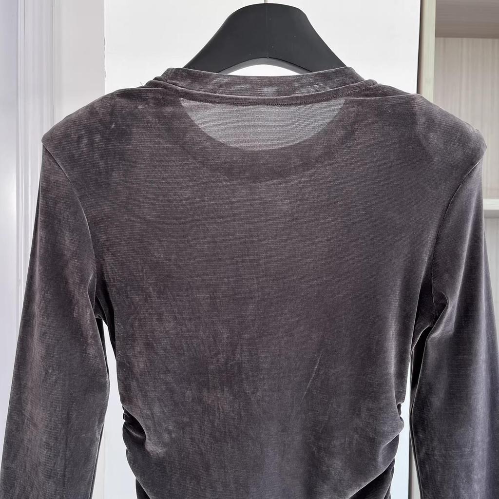 Damen Luxe Samt Langarm-T-Shirt – 2026 Rundhals Schmale Passform für den frühen Frühling/Herbst