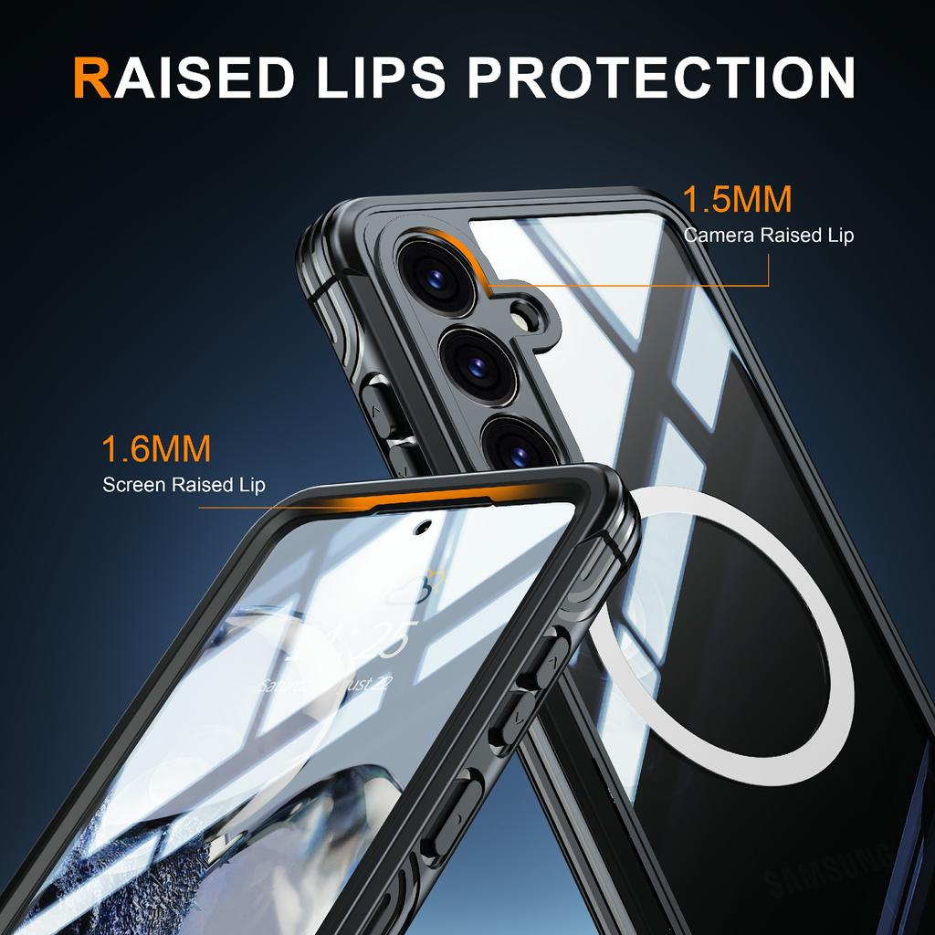 For Samsung Galaxy S25 Magnetic Case PC+TPU Phone Cover with Tempered Glass Screen Film