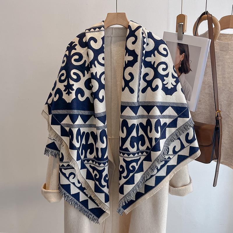 Women'S Luxury Winter Cashmere Scarf - Tasseled Damask Printed Pashmina Shawl, Warm Wrap & Foulard Poncho