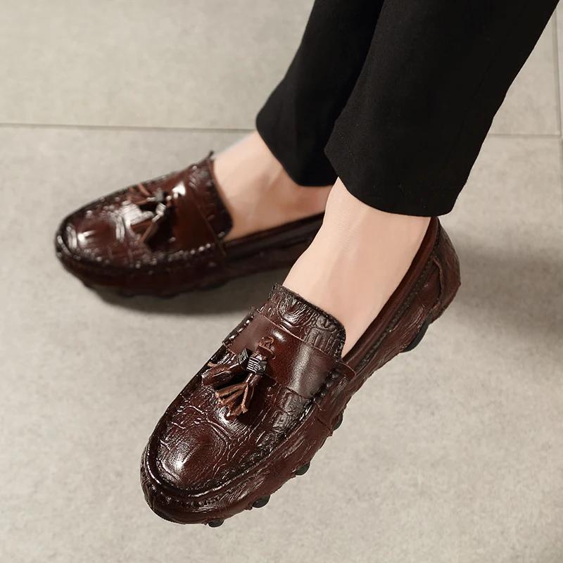 Skin Pattern Men Loafer Shoes Leather Slip-on Flats Moccasins Handmade Man Casual Driving Shoes for Men Drive Luxury Leisure