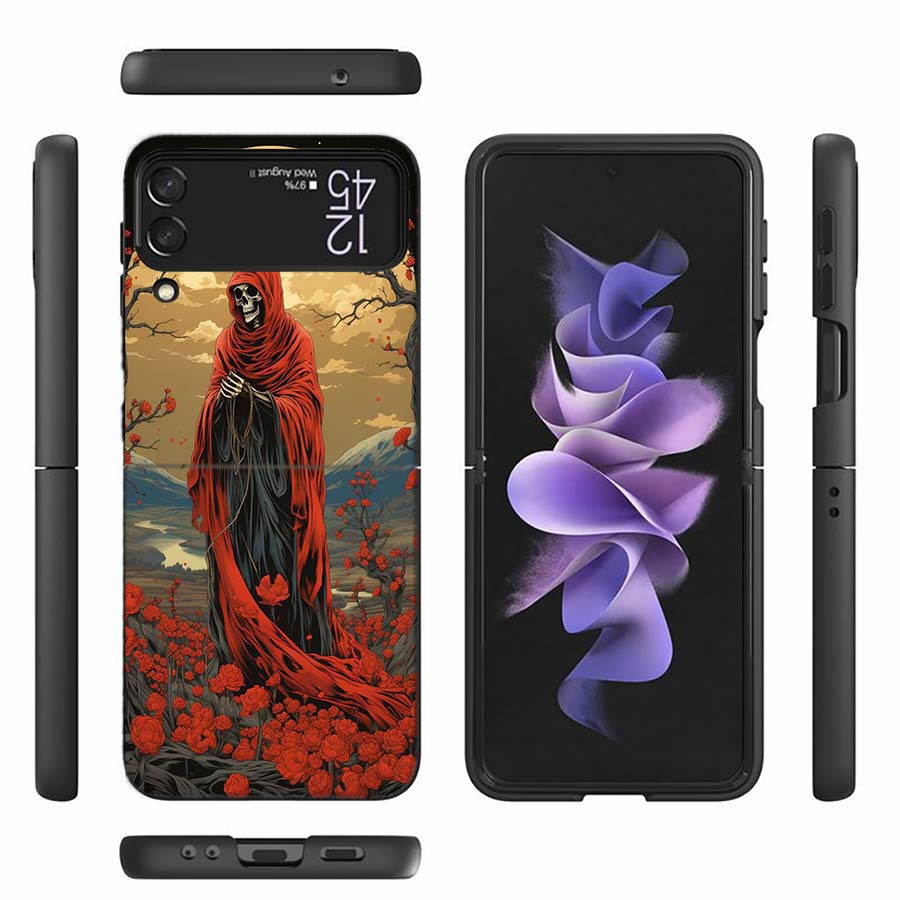 Grim Reaper Skull Skeleton Phone Case For Samsung Z Flip 6 7 5G Z Flip 5 Galaxy Z Flip 3 4 5G ZFlip Shockproof Hard Cover TPU PC