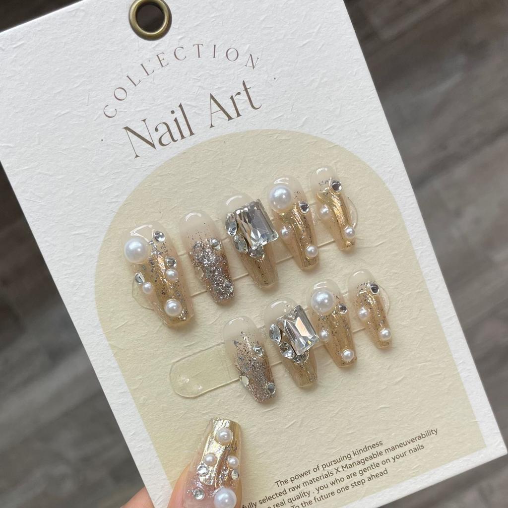 10 Pcs Black French Coffin Press On Nails Handmade Rhinestone Love Y2K Spicy Girl False Nails