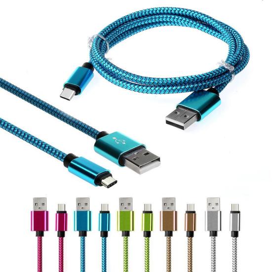 1/2/3m Nylon Braided Charger Type C Fast Data Cable for Samsung Galaxy S8