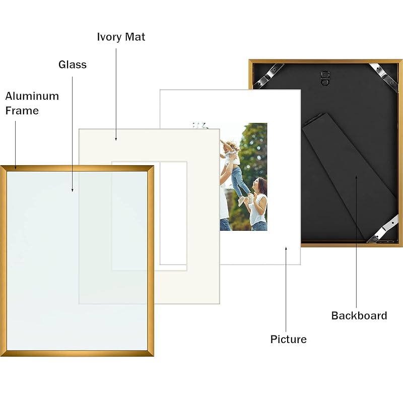 Golden State Art, Aluminum Picture Frame And Real Glass- 8x10 Picture Frames with Ivory Color Mat for 5x7 Photo Display- 8x10 бронзовый
