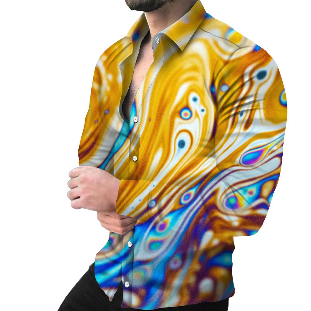 

Модные мужские рубашки, однобортная рубашка, повседневные топы с трехцветным принтом и длинными рукавами, мужская одежда, кардиган для вечеринки на Гавайях