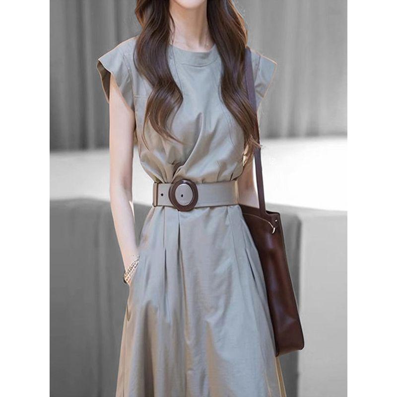 Spring Casual Knit Dress With Long Sleeves And Round Neck For Women