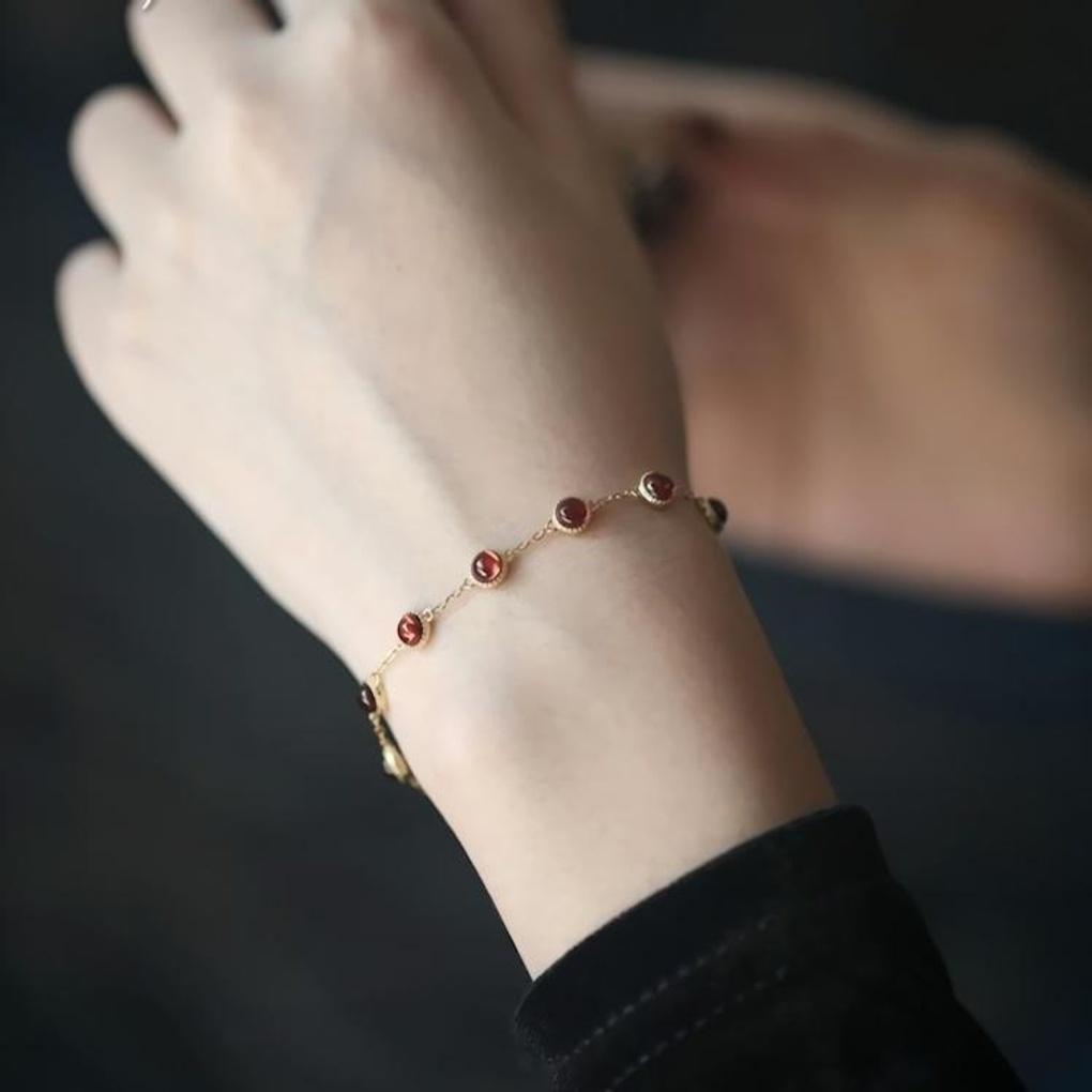Women's Red Garnet Crystal Ball Bracelet