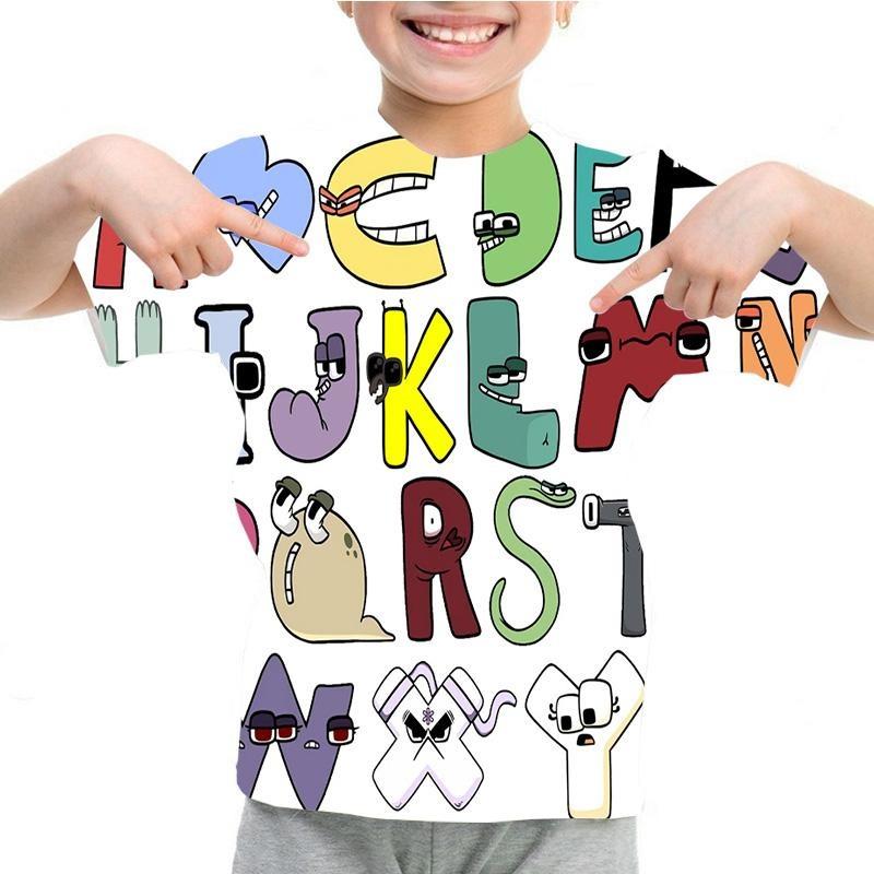 Summer Fashion Kids T-shirt Cartoon Alphabet Pattern 3D Print Casual Loose Outdoor Girl and Boy Short Sleeve Tees Top Pullover