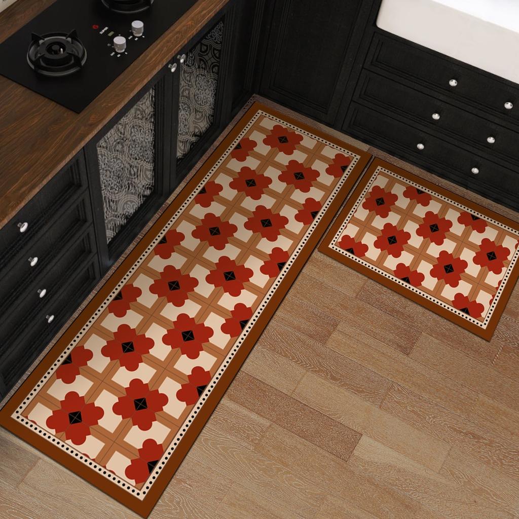 Vintage Nordic Non-Slip Kitchen Floor Mat Pvc Leather Washable Mats Waterproof Oil-Proof Long Carpet Alfombra De Cocina