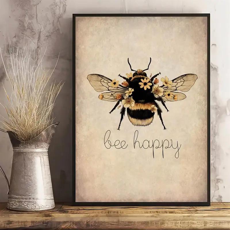 Canvas Poster, Bee Happy Print - Bee Kind, Bee Yourself, Nature Print, Bee Lover Wall Art, For Living Room Bedroom, Wall De 21X30CMNo Framed