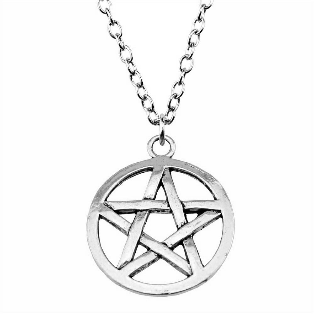 Pentagram keltisk knut hänge stjärna Halsband måne sol Smycken Amulett hantverk 45 cm eller 70 cm lång kedja
