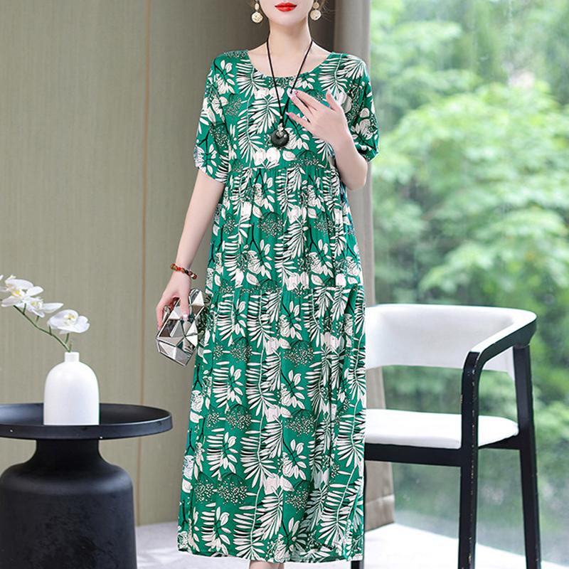 Damenkleid, Sommer, Vintage-Kleidung, lässig, kurzärmelig, langes Kleid für Damen, Sommer-Outfit