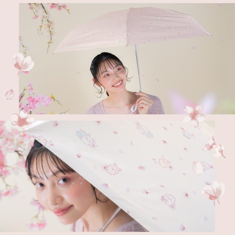Parasol Shade Chikawa Cherry Blossom Viewing Mini Off shading UV cut both sun and Folding umbrella Hachiware Rabbit Flying squirrel Used bookstore