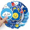 50 Sheets Blue Smile Cartoon Stickers: Cute, Waterproof Decoration for Journals, Computers, and Water Bottles