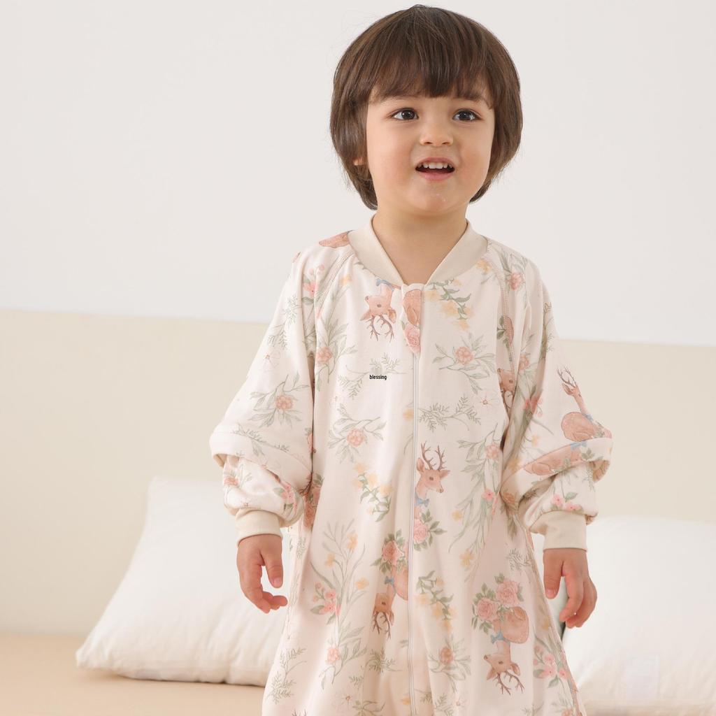 Infant Split-Leg Warm Bamboo Cotton Sleeping Bag - Anti-Kick, Lightweight, Ideal for Spring/Autumn, Ginger Color