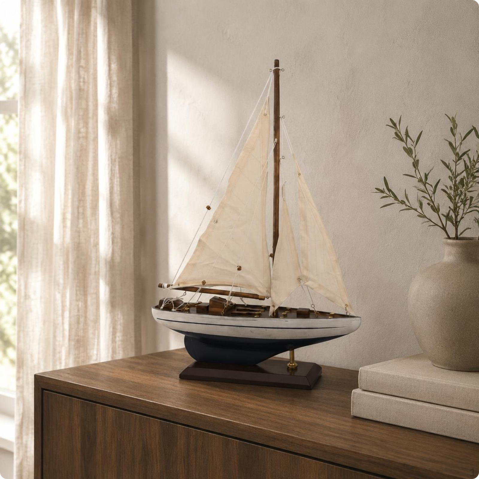 Decorative Sailboat Model Nordic Style Decor Abstract Design Nautical Boat Sculpture for