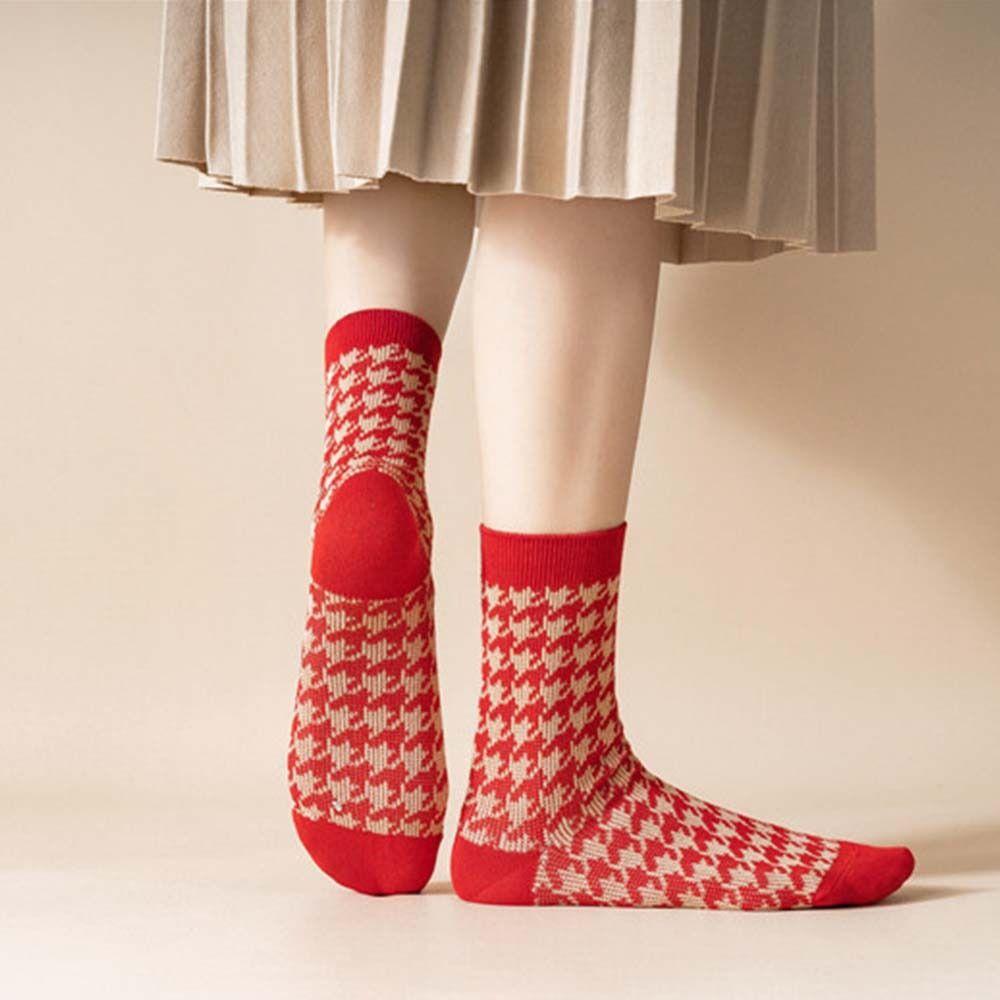 Cotton Socks New Year Women's Socks Thick Autumn Winter Red Socks Middle Tube Socks Wedding