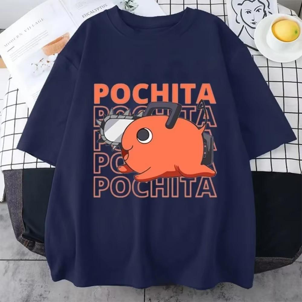 Anime T-Shirt Funny Pochita Graphic Printing Short Sleeve Summer Casual O-Neck Loose T-Shirt Tops Hip Hop Harajuku Oversized Tee