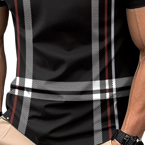 Pánská letní košile klopa zip barevně ladící kostkovaný pruhovaný potisk Slim Fit svetr s krátkým rukávem střední délka měkký prodyšný pánský top