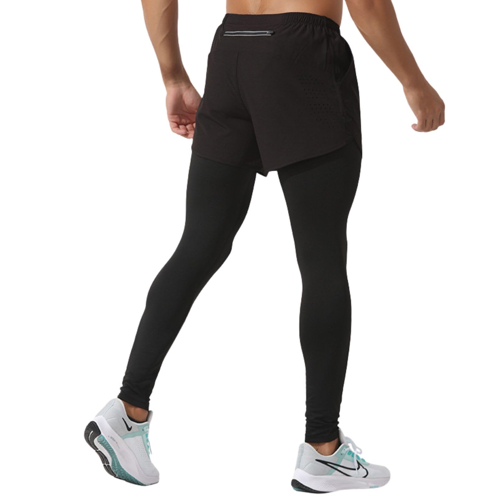 Leggings with Running Sports with Design [HASECIAL] Men s Shorts, Tights, Tights, Pockets, One-Piece (JP, Alphabet, 2XL, Black)
