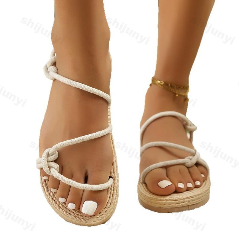 Fashion Women's Sandals Shoes Female 2025 Open Toe Plus Size Casual Sandals Women Round Toe Flat Fashion Outdoor Beach Shoes for Tourism