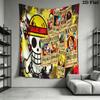 One Piece Straw Hat Pirates Wall Tapestry Aesthetic Wall Hanging Printed Fabric Blanket Decorative Tapestries For Bedroom Living Room Home Decor