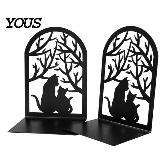 Non-slip Bookend 1 Pair Metal Cat Book Ends, Cute Bookends for Shelves, Decorative Heavy Duty Support Stopper Home Office Desk Bookshelf Decor