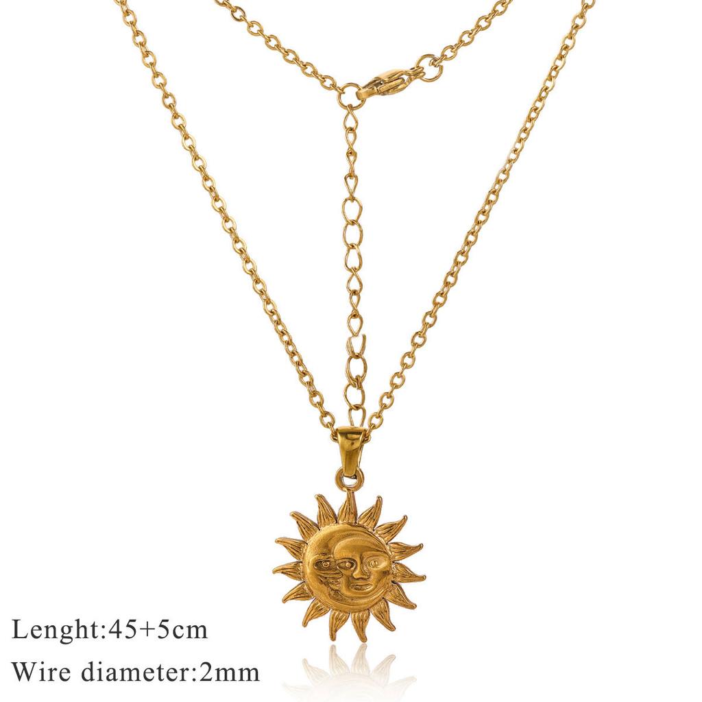 Sun Pendant Necklace, New Light Luxury Retro High-end Necklace Gift.