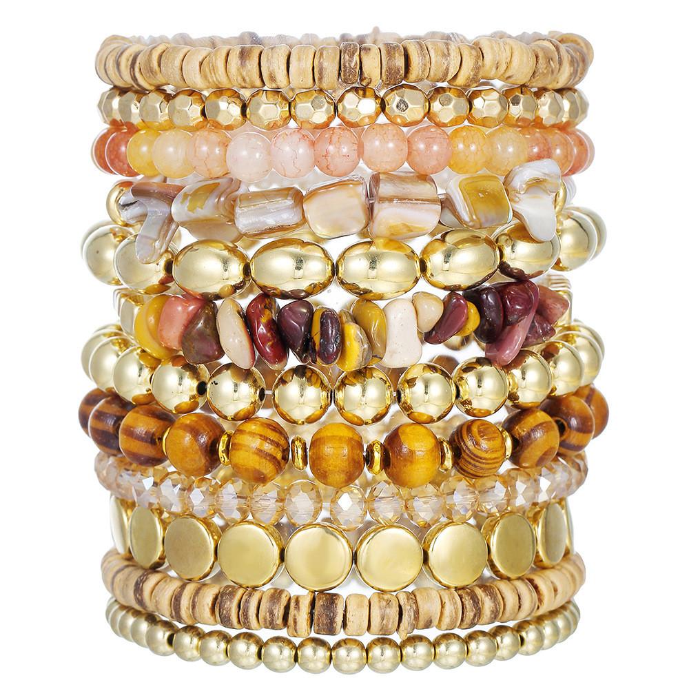 Bohemian Style Handmade Beaded Bracelets Set With Wooden Shell Glass Beads For Beach Vacation Gift