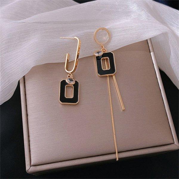 Luxury Trend Black Color Double Layer Earrings For Women Korean Crystal Zircon Geometric Earring Bride Wedding Statement Jewelry