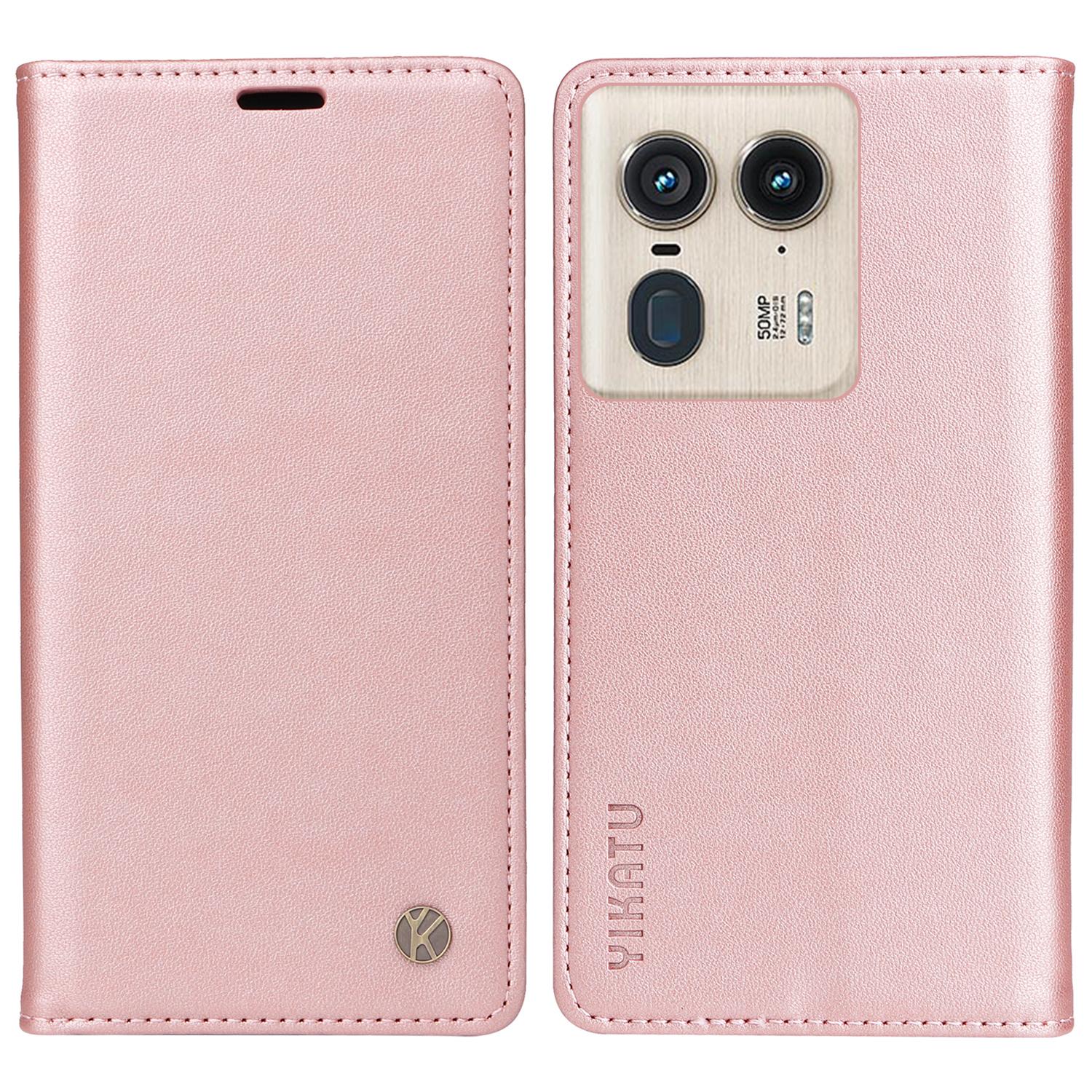 

YIKATU YK-001 For Motorola Moto X50 Ultra 5G/Edge 50 Ultra 5G Case Wallet Leather+Matte TPU Phone Cover Rose Gold
