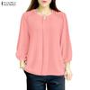 ZANZEA Women Casual Round Neck Solid Color Long Sleeve Blouse