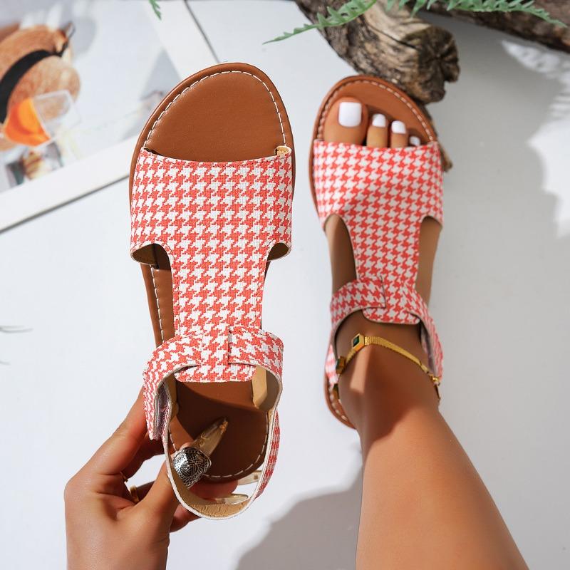 New open-toed large-size thousand bird grid women's sandals hollow word with women's flat-bottomed cool slippers