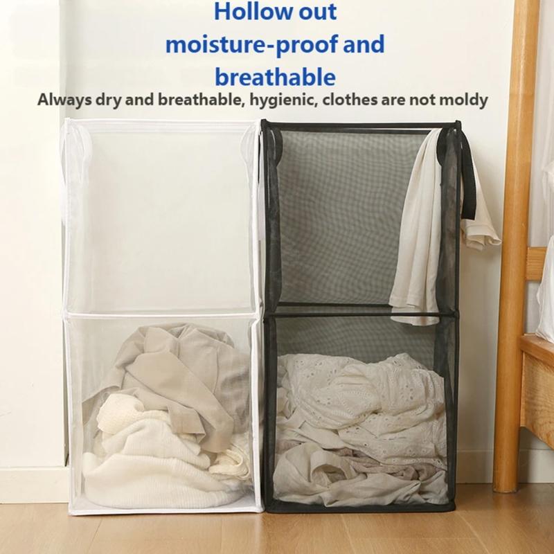 Durable Polyester Meshes Clothes Hamper Square Foldable Anti Tear Foldable Bin Laundry Hamper for Home Organization