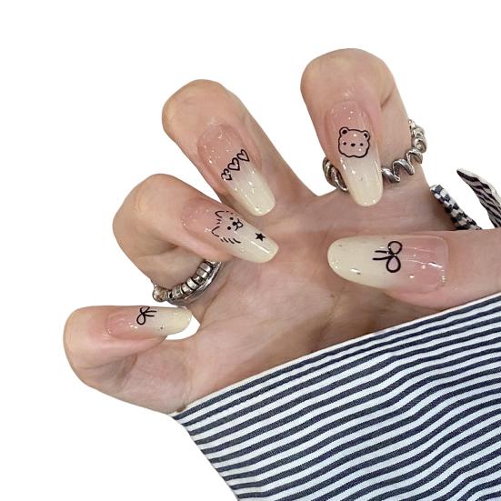 10Pcs 3D Flower Fake Nails Long Nail Extension Kit Wear Armor Reusable Easy to Remove Time-Saving Press on Nails for Home Salon