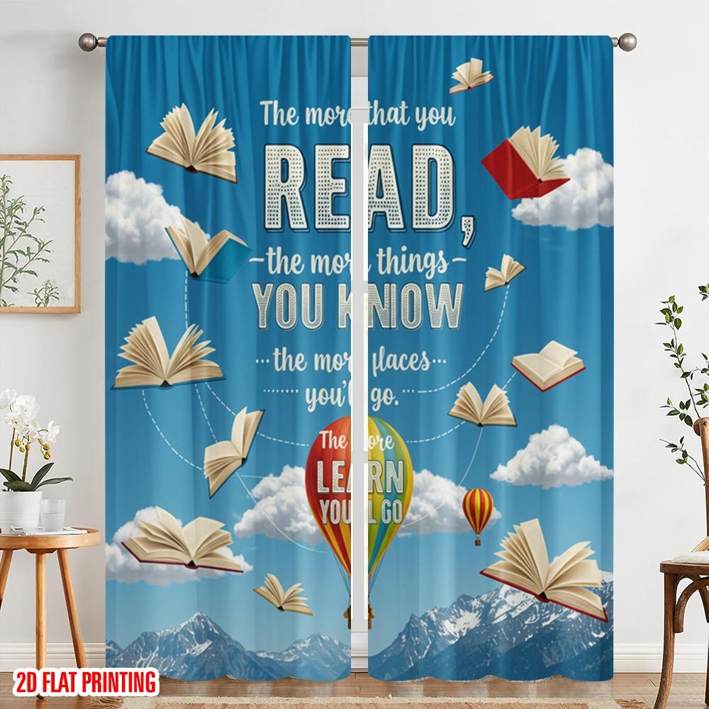 2pcs 2D Flat Printing Window Curtains The More You Read Fabric Without Electricity Family Party for Indoor Celebrations Room