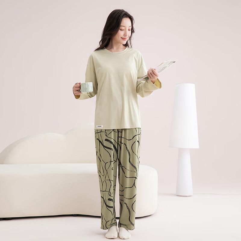 Fenteng Women's 100% Cotton Pajama Set with Built-in Pads