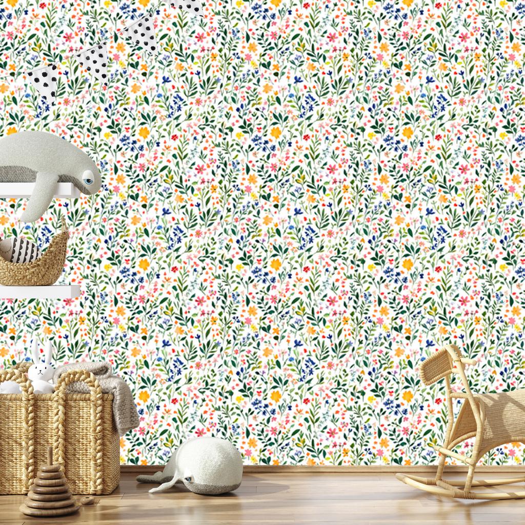 Flowers and Leaves Wallpaper Light Gray and White for Living Room and Bedroom 50x1000